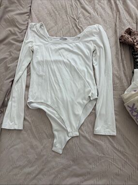 Square Neck Long Sleeve Bodysuit - White